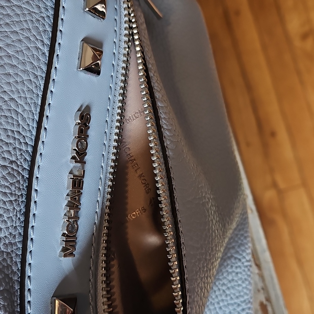 NWT  Trending Michael Kors Light Blue Backpack With Stud Accents - Picture 6 of 8
